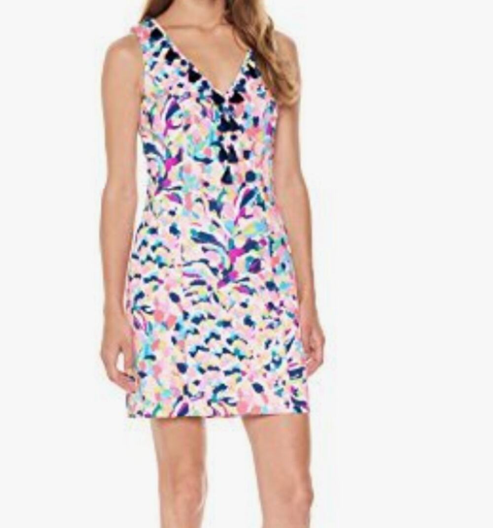 Lilly Pulitzer Cabrey Shift Dress Pina Colada Club Pink Tassels Size 4